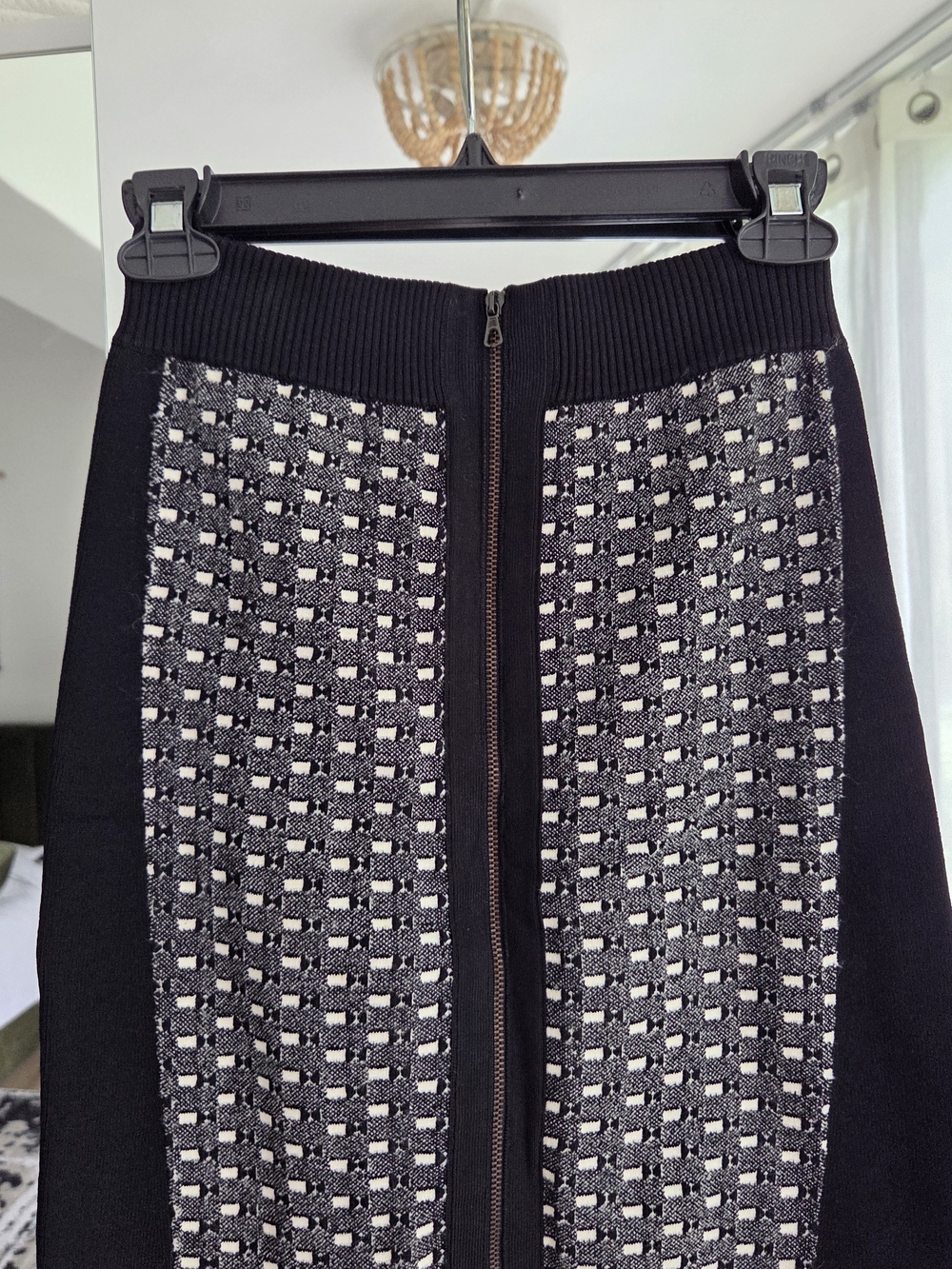 rag & bone Black and Cream Knit Pencil Skirt with Center Zip